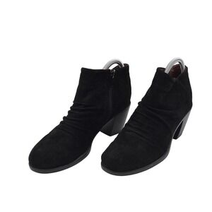 b.o.c Boots Womens Size 6.5 Black Ankle Side Zip Ruched Block‎ Heel Faux Suede